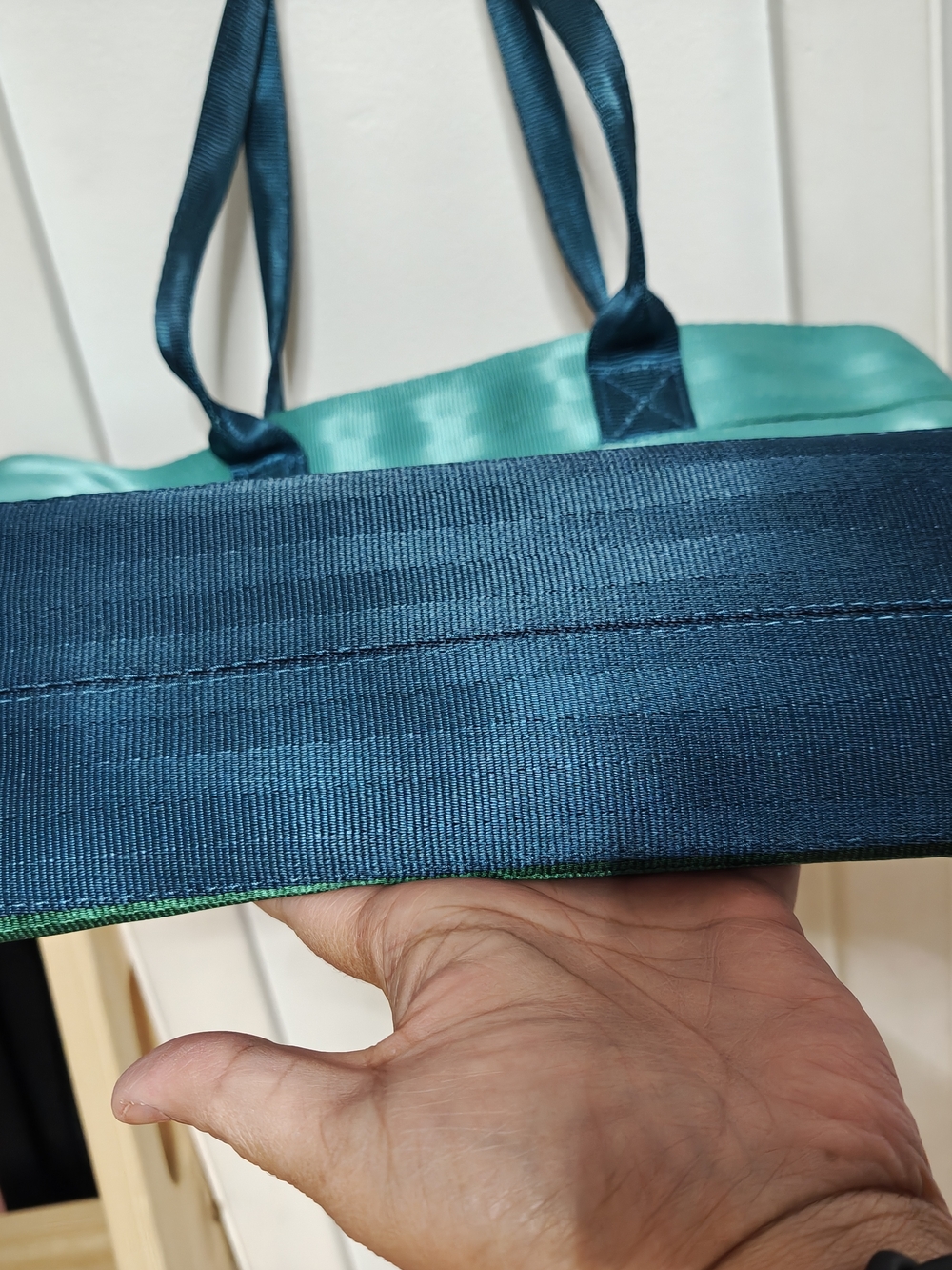 Harveys Peacock Teal, Aqua & Dark Green Striped Tote with Crossbody Strap - Picture 4 of 5